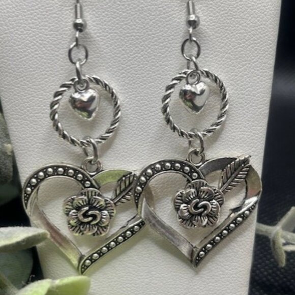 Double Heart Earrings - Picture 2 of 7